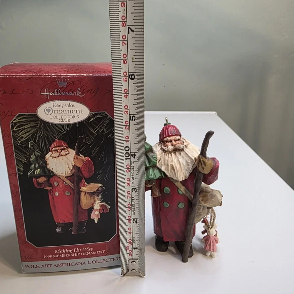 Vintage Hallmark 1998 Santa Ornament Folk Art Americana Club Boxed Christmas Dec